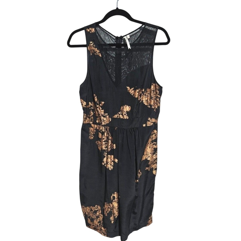 Petticoat Alley Womens Black Gold Metallic Silk Mini‎ Dress Medium Sheer Mesh